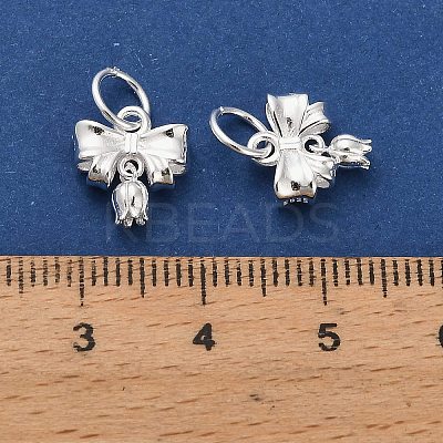 925 Sterling Silver Bowknot with Flower Charms STER-P071-10S-1