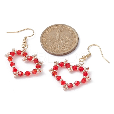 Glass Beaded Heart Dangle Earrings with 304 Stainless Steel Pins EJEW-JE05328-1