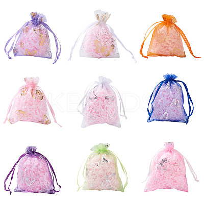 100Pcs 2 Style Gold Stamping Butterfly Rectangle Organza Gift Bags OP-KS0001-01-1