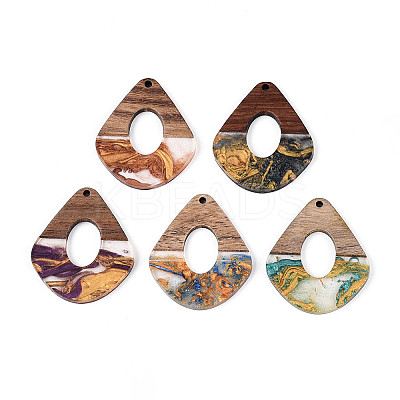 Opaque Resin & Walnut Wood Pendants RESI-T060-49M-1