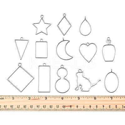 26Pcs 13 Styles Rack Plating Alloy Open Back Bezel Pendants FIND-FS0003-72-1