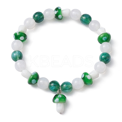 Lampwork Beaded Stretch Bracelet with Resin Mushroom Charms BJEW-JB09570-1