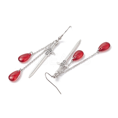 Teardrop with Sword Alloy Dangle Earrings EJEW-JE06311-1