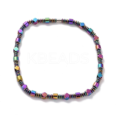 Disc & Rhombus & Column Synthetic Hematite Beaded Necklace with Magnetic Clasp for Men Women G-C006-13-1