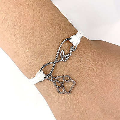 Infinity & Paw Print & Word Love Alloy with Suede Cord Charm Bracelets FS-WG0006A-07-1