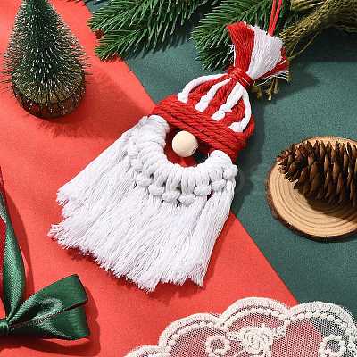 Christmas Handmade Woven Macrame Cotton Thread Santa Claus Pendant Decorations HJEW-JM02455-02-1