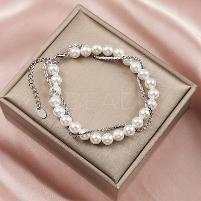 Adjustable Shell Pearl Beaded Bracelets BJEW-L692-009P-1
