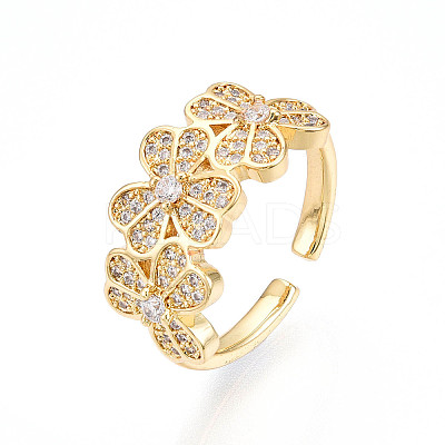 Brass Micro Pave Clear Cubic Zirconia Cuff Rings for Women KK-T074-20G-1
