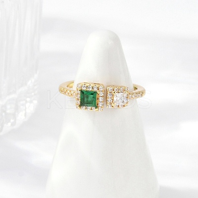 Brass Micro Pave Cubic Zirconia Cuff Rings RJEW-S400-17C-G-1