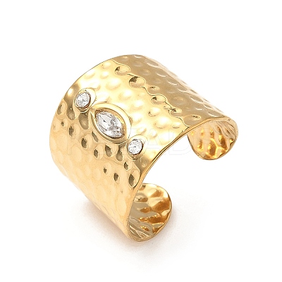 304 Stainless Steel with Cubic Zirconia Adjustable Open Cuff Rings for Women RJEW-Z103-02G-1