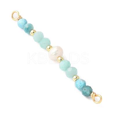 Faceted Round Natural Amazonite & Apatite & Potato Natural Cultured Freshwater Pearl Beaded Connector Charms PALLOY-JF03531-05-1
