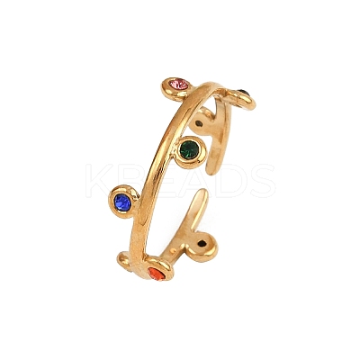 304 Stainless Steel Rhinetsone Open Cuff Rings for Women RJEW-K301-07G-1
