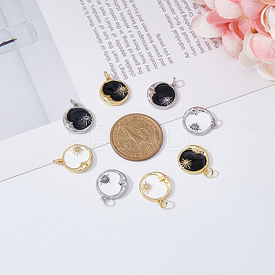 8Pcs 4 Colors Rack Plating Brass Micro Pave Cubic Zirconia Pendants ZIRC-DC0001-12-1