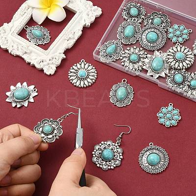 20Pcs 10 Styles Alloy Pave Synthetic Turquoise Pendants FIND-CJ0004-29-1