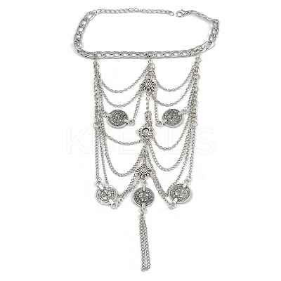 Bohemian Multi-layer Chain Alloy Coin Tassel Toe Ring Anklets for Women AJEW-B107-01P-1