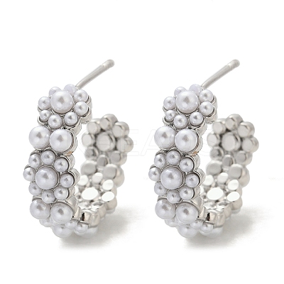 Flower Brass ABS Imitation Pearl Stud Earrings EJEW-M082-05P-1