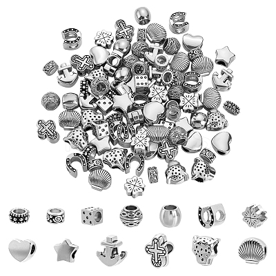 130Pcs 13 Styles Tibetan Style Alloy European Beads MPDL-ME0001-02-1