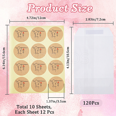 120Pcs Flat Translucent Glassine Waxed Paper Treat Bags Cookie Bags STIC-CP0001-11E-1