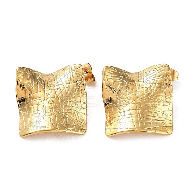 Ion Plating(IP) 304 Stainless Steel Textured Square Ear Studs for Women EJEW-P234-12G-1