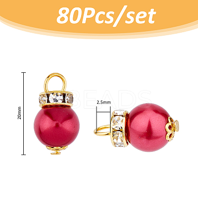 80Pcs Glass Pearl Pendants PALLOY-FH00015-1