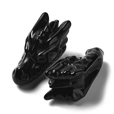 Natural Obsidian Healing Dragon Head Figurines DJEW-L010-05G-1