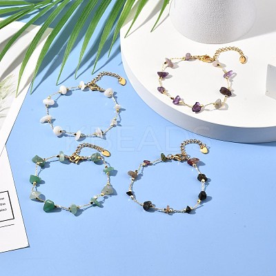 Natural Mixed Gemstone Chip Beaded Bracelet for Girl Women BJEW-JB06983-1