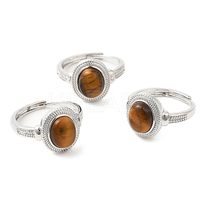 Natural Gemstone Oval Adjustable Ring RJEW-A020-01P-1