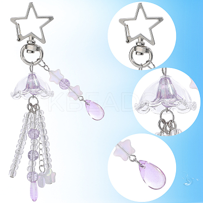 6Pcs 6 Styles Teardrop Acrylic & Glass Pendant Decoration HJEW-SC00144-1