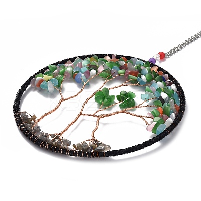 Wire Wrapped Chips Natural Gemstone Big Pendant Decorations HJEW-A005-05D-1