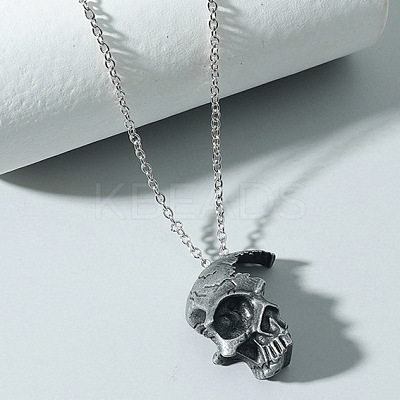 Gothic Broken Half Skull Zinc Alloy Pendant Necklaces for Men FS-WGAA9E3-01-1