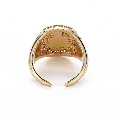 Colorful Cubic Zirconia Flat Round with Guanyin Wide Band Cuff Ring RJEW-N035-080-NF-1
