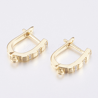 Brass Micro Pave Cubic Zirconia Hoop Earring Findings with Latch Back Closure ZIRC-K075-26G-1