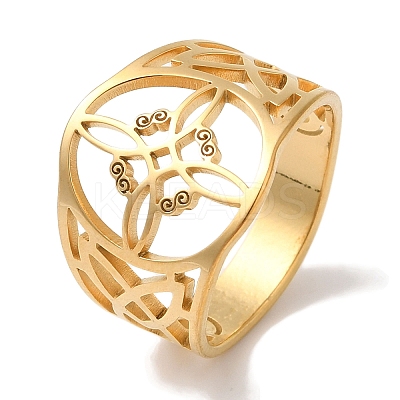 304 Stainless Steel Hollow Witch Knot Wide Finger Rings for Women AJEW-U005-02G-1