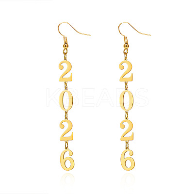 Number 2026 304 Stainless Steel Dangle Earrings FS-WGCED5C-01-1