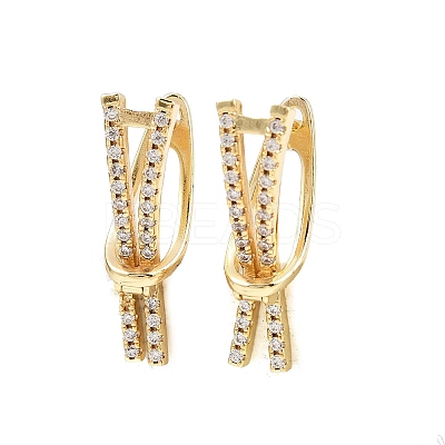 Brass Micro Pave Clear Cubic Zirconia Line Hoop Earrings EJEW-G446-02G-1