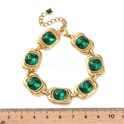 304 Stainless Steel & Glass Link Bracelets for Women SA-CBA8C9C-07G-1