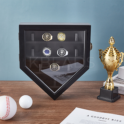Pine Wood Wall Mounted Ring Organizer Display Stands with Visible Window Lids ODIS-WH0079-017-1