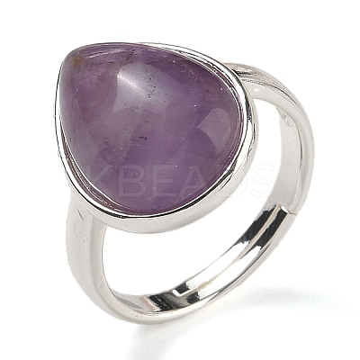 Natural Amethyst Teardrop Adjustable Rings RJEW-K371-08S-15-1