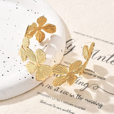 Ion Plating(IP) Flower 304 Stainless Steel Cuff Bangles for Women BJEW-A026-01G-02-1