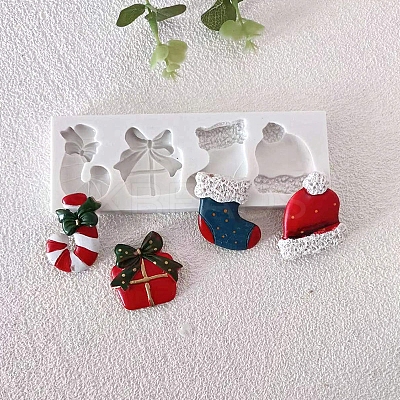 DIY Christmas Candy Cane & Gift Box & Sock & Hat Fondant Food Grade Silicone Molds XMAS-PW0001-027-1