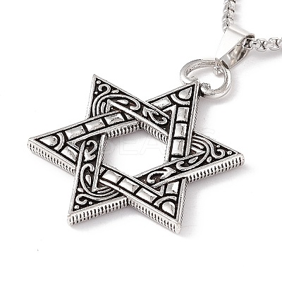 Alloy David Star Pendant Necklace with 201 Stainless Steel Box Chains LS-NJEW-E016-16AS-1