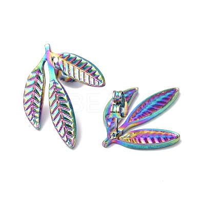 Ion Plating(IP) 304 Stainless Steel Leaf Stud Earrings for Women EJEW-F300-11MC-1