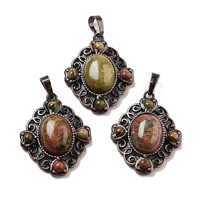 Natural Unakite Rhombus Pendants G-K363-02R-15-1