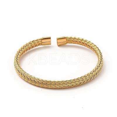304 Stainless Steel Flat Mesh Chain Shape Open Cuff Bangle for Women BJEW-C033-08G-1