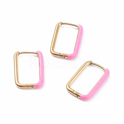 Two Tone 304 Stainless Steel Rectangle Huggie Hoop Earrings with Enamel for Women EJEW-C010-10-G-1