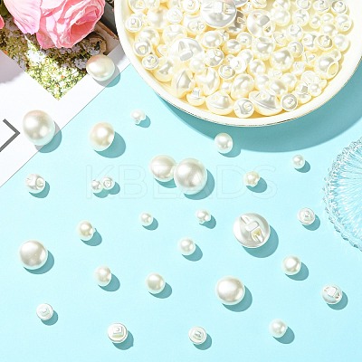 About 660 Pcs 330G 11 Styles 1-Hole ABS Plastic Imitation Pearl Buttons BUTT-CJ0001-08-1