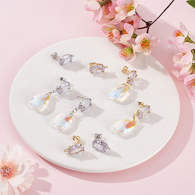 6 Pairs 2 Colors Brass Micro Pave Clear Cubic Zirconia Oval Stud Earring Findings KK-BBC0007-30-1