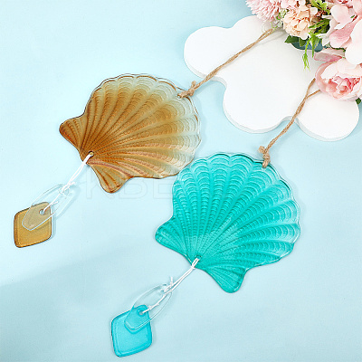Hot Melt Glass Shell Shape Pendant Decoration AJEW-WH20073-014-1