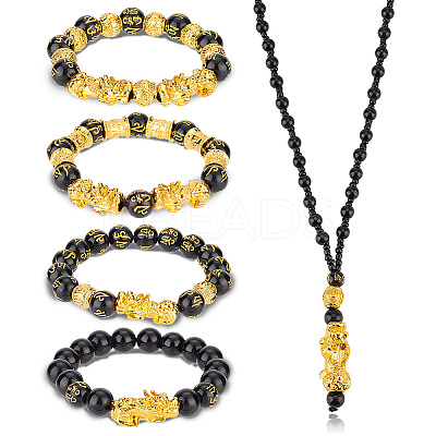 5Pcs 5 Style Om Mani Padme Hum Mala Bead Bracelets & Buddhist Necklaces SJEW-AN0001-44-1