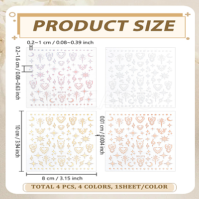 4Sheets 4 Colors PET Waterproof Self-Adhesive Moon Star Sun Decorative Stickers MRMJ-LP0002-13-1